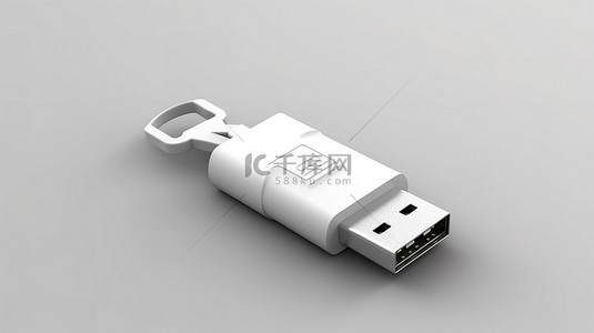 戳白色背景图片_白色背景 USB 闪存驱动器的 3D 渲染插图