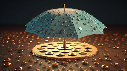 卡尔达诺硬币淋浴 3D 概念渲染加密货币伞保护隔离盖
