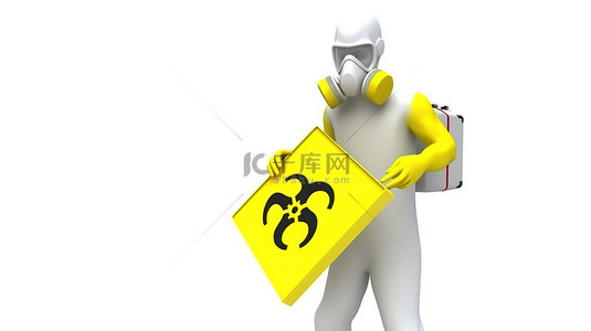 警告标志实验室背景图片_空白画布上的 3D 生物危害人物