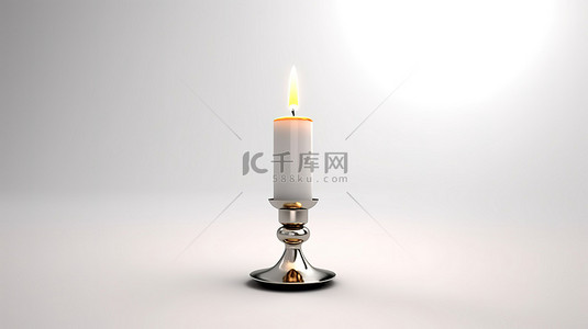 金色蜡烛背景图片_孤立的白色背景 3D 渲染烛台与点燃的蜡烛