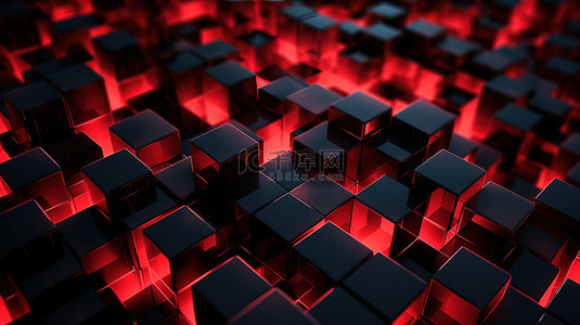 3d 渲染的黑色和红色背景中的抽象立方体