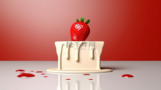 草莓奶油背景图片_用于展示草莓的空舞台，上面涂有 3D 渲染的奶油