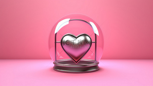 3d玻璃爱心背景图片_粉红色背景下玻璃圆顶内受保护心脏的 3D 渲染插图