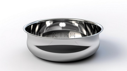 用于狗或猫的食物和水的白色背景隔离金属碗的 3D 插图