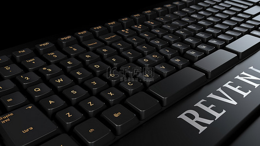 黑色背景互联网背景图片_带有收入键的黑色键盘 3D 渲染说明业务与技术的融合