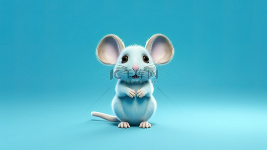 迷人的老鼠在渐变蓝色背景 3d 渲染下从事各种活动