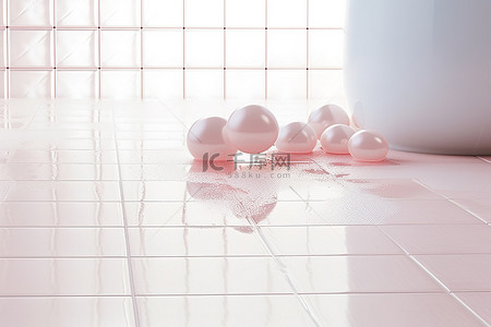 瓷砖地板上的肥皂泡