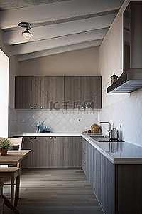 厨房木背景图片_有灰色木墙的厨房