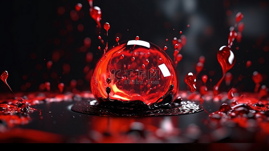 红色菱形背景背景图片_宇宙运动中的红色液体球豪华优雅的 3D 插图，黑色背景，非常适合现代和宇宙模板