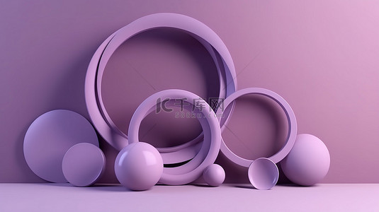 抽象圆形框架模板在紫色背景上以 3d 形式呈现的软形状