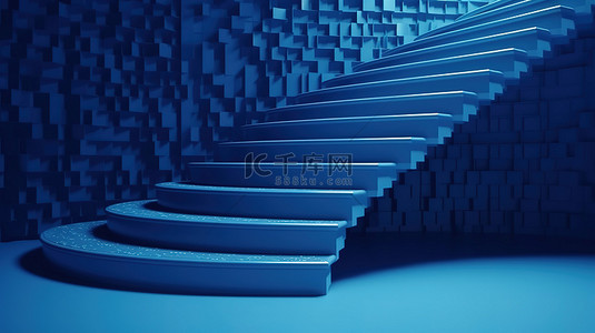 蓝色地毯背景图片_3D 可视化中的蓝色地毯楼梯