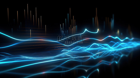 3D 软焦点中的发光蓝线与黑色隔离的音乐均衡器