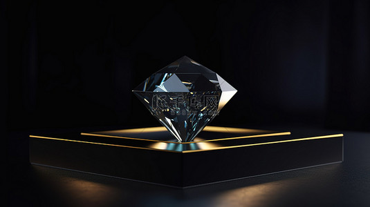 位于黑色讲台背景上的抽象钻石宝石的 3D 渲染