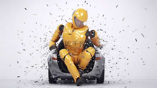 新年试驾背景图片_使用假人进行碰撞测试时安全​​气囊展开的 3D 渲染