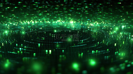 闪烁的绿点通过 3D 渲染创建未来派背景抽象网格设计