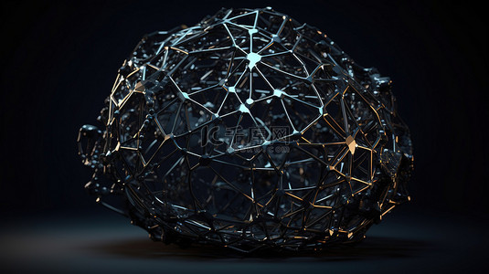 科技3背景图片_未来派形成混沌结构和空旷空间中的低聚球体的黑暗 3D 渲染