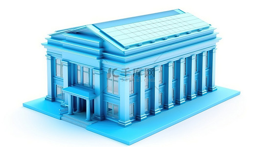 代表金融和信贷概念的孤立蓝色银行建筑图标的 3D 渲染