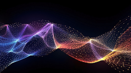 连接数据点和线的网络波结构的 3D 渲染