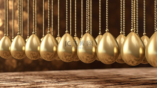 金蛋礼品背景图片_复活节主题 3D 渲染与悬挂金蛋壁纸