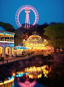 世界摩天轮背景图片_神户海洋世界游乐园