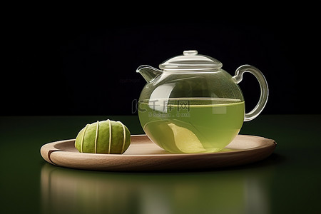 绿茶茶叶背景图片_png 绿茶抹茶壶和贝壳