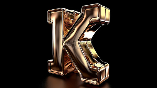打字机字体中大写字母“k”的闪亮金属 3D 渲染