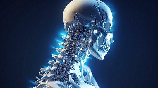 手术背景图片_3D 渲染的带有假肢脊柱的机器人展示了医疗技术的未来