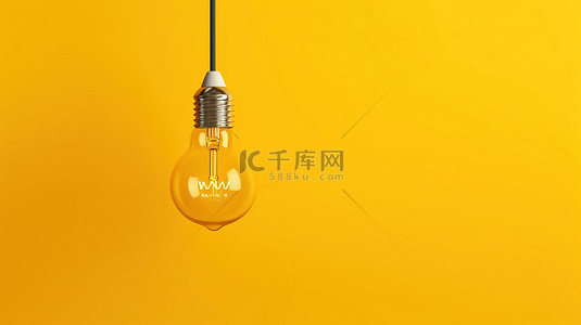 充满活力的背景上的黄色悬挂灯泡通过 3D 渲染插图描绘创新和创造力