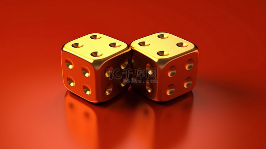 骰子光背景图片_金色骰子二重奏是红色哑光金板上的 3D 渲染社交媒体图标