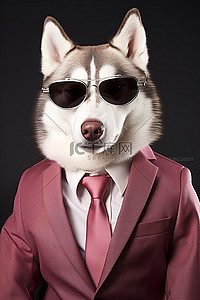 黑西装男背景图片_戴着墨镜和西装的马来西亚哈士奇狗