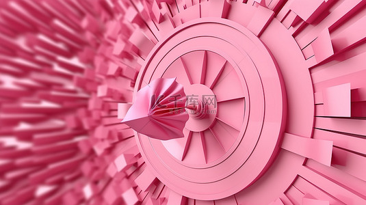 飞镖背景图片_粉红色箭头击中靶心目标的 3D 插图