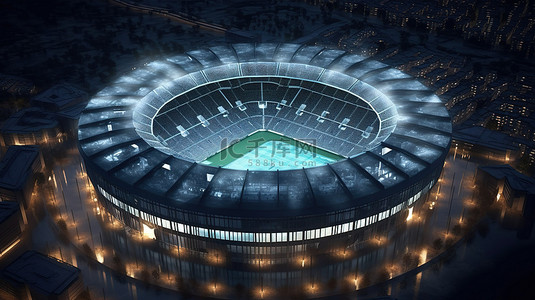 3D 渲染夜景中从上方照明的足球场