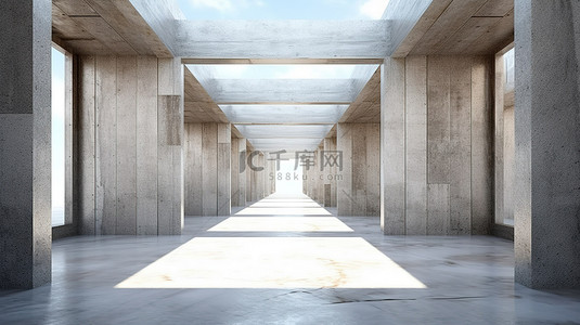 透视地面背景图片_3D渲染混凝土建筑的内部透视