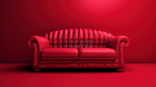 纯红色背景上的红色单色沙发 3d 图标