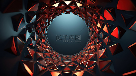 未来中心背景图片_中心有圆形空白空间的几何三角形背景的 3d 渲染