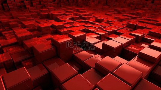 红色网格背景图片_抽象形成的红色立方体的 3d 渲染背景