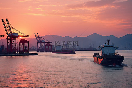 海口岸背景图片_日出时的香港口岸