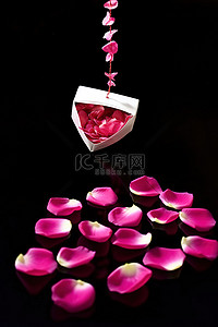 图文包装背景图片_附有玫瑰花瓣的心形盒子
