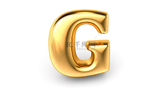 3d 金色字母和数字，形状为“g”，隔离在白色背景上