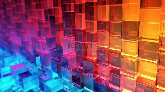 玻璃元素背景图片_玻璃砖墙充满活力的 3D 渲染