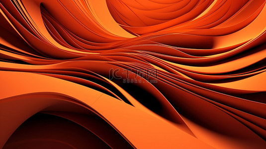 Windows 11 风格中波浪形和漩涡形橙色形状壁纸的 3D 渲染