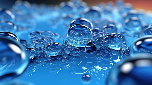 烘烤光圈背景图片_带有分散气泡的蓝色液体的 3d 渲染