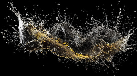 透明泡泡动态背景图片_黑色背景上动态水溅的 3d 插图