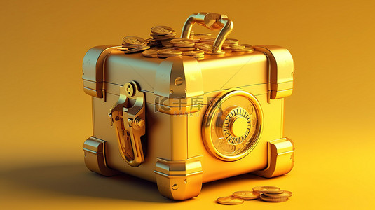 安全金钱和金币储物盒的可爱 3D 插图