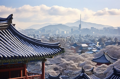 冬季首尔的景色 韩国首尔 雪山