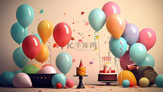 礼物金色丝带背景图片_派对生日庆祝气球