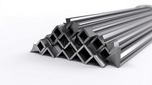 制造业背景图片_白色背景角铁金属产品的 3d 插图