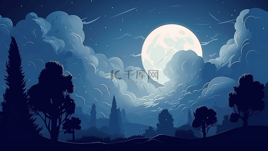 卡通云背景图片_月亮月光天空插画背景