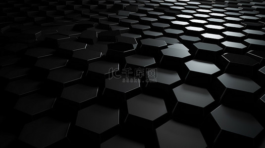 黑色六角形抽象背景的 3d 渲染