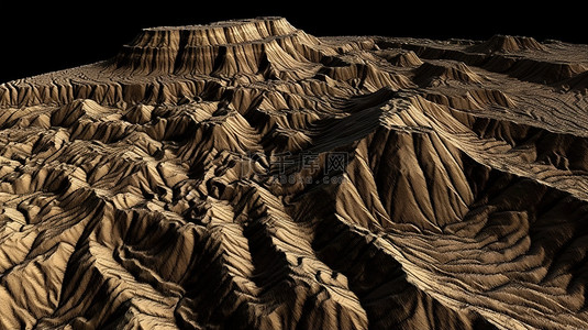 沉积山分层地形的 3D 渲染